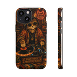 DJ Cat Phone Case, Glowing Turntables Folk Art Cover