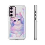Pastel Cat Phone Case, Headphones Glitch Color Block Cover