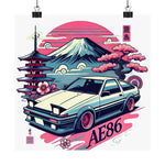 AE86 Trueno Poster JDM Legend Initial D Car Mt. Fuji Retro Wall Art