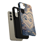 Pet Paw Print Phone Case Snow Heart Tough Cover Gift Art