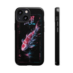 Glitch Koi Fish Art Tough Phone Case - Cyan Pink on Black