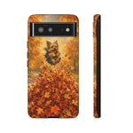 Yorkshire Terrier Jumping in Autumn Leaves Tough Case | Fall Dog Phone Cover