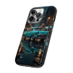 Vintage Teal 1957 Bel Air Classic Car Tough Case | Retro Rainy City Phone Cover