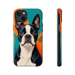 Boston Terrier Pop-Art Portrait Tough Phone Case - Teal Orange