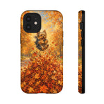 Yorkshire Terrier Jumping in Autumn Leaves Tough Case | Fall Dog Phone Cover