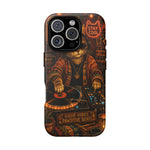 DJ Cat Phone Case, Glowing Turntables Folk Art Cover