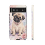 Pug Puppy Phone Case, Pastel Watercolor Heart Collar Cover