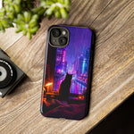 Lo-Fi Cat Neon Rain Window Vaporwave Art Tough Phone Case