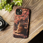 Cherry Blossom Cat Phone Case, Painterly Spring Art Cover
