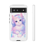 Pastel Cat Phone Case, Headphones Glitch Color Block Cover