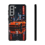 Orange Supra Phone Case, Neon City Night JDM Sports Car Tough Cover