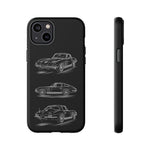 C2 Sting Ray Line Art Phone Case, Glowing Silver Three-View