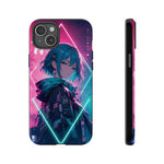 Anime Girl Phone Case Teal, Neon Kanji Calm Gradient Tough Cover