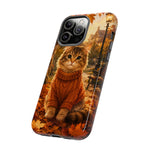 Autumn Cat Phone Case, Fallen Leaves Painterly Cover