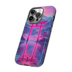 Neon Torii Gate Mountain Vaporwave Art Tough Phone Case
