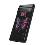 Glitch Moth Wings Art Tough Phone Case - Pink Cyan on Black