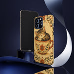 Teacup Cat Phone Case, Cozy Folk Illustration Art Cover
