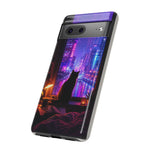 Lo-Fi Cat Neon Rain Window Vaporwave Art Tough Phone Case