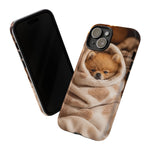 Pomeranian Puppy Burrito Phone Case, Cozy Blanket Portrait