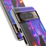 Lo-Fi Cat Neon Rain Window Vaporwave Art Tough Phone Case
