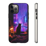Lo-Fi Cat Neon Rain Window Vaporwave Art Tough Phone Case