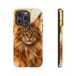 Maine Coon Watercolor Portrait Tough Phone Case - Amber Ears