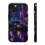Neon City Night Prelude JDM Car phone case | Vaporwave rainy street