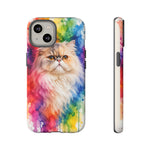 Persian Cat Watercolor Portrait Tough Phone Case - Rainbow