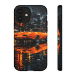 Orange Daytona Phone Case, Rainy City Night Muscle Car Tough Cover
