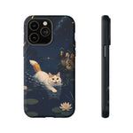 Turkish Van Swimming Cat Tough Case | Whimsical Night Pond, Lily Pads, Ducks