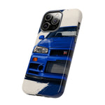 R34 Skyline GT-R Bayside Blue Tough Phone Case for 90s JDM Fans