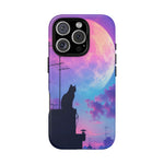 Silhouette Cat Moon Phone Case | Purple Pink Sky Vaporwave Cover