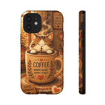 Coffee Cat Phone Case, Cozy Morning Folk Art Cover, Gift