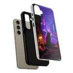 Lo-Fi Cat Neon Rain Window Vaporwave Art Tough Phone Case