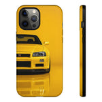 Yellow Skyline Phone Case, R34 GTR 90s JDM Legend Tough Cover for Men Gift