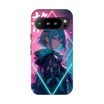Anime Girl Phone Case Teal, Neon Kanji Calm Gradient Tough Cover