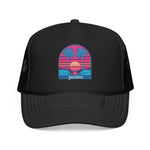 Retro Sunset Palm Paradise Foam Trucker Hat | 80s Vaporwave Beach Cap