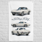 1963 Corvette Split Window White Banner 34x56 Garage Man Cave Wall Decor