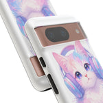 Pastel Cat Phone Case, Headphones Glitch Color Block Cover