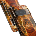 Autumn Cat Phone Case, Fallen Leaves Painterly Cover