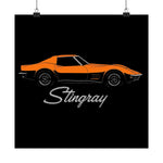 1969 Chevy Corvette Stingray Poster Classic C3 Sports Car Wall Art Print Orange