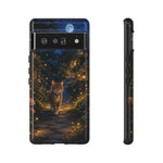 Moonlit Garden Cat Phone Case, Firefly Painterly Art Cover