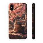 Cherry Blossom Cat Phone Case, Painterly Spring Art Cover