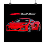 Red Corvette C8 Z06 Poster Modern Supercar Wall Art