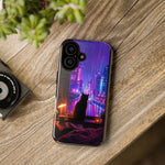 Lo-Fi Cat Neon Rain Window Vaporwave Art Tough Phone Case