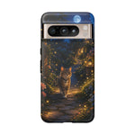 Moonlit Garden Cat Phone Case, Firefly Painterly Art Cover