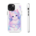 Pastel Cat Phone Case, Headphones Glitch Color Block Cover