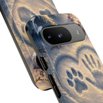 Pet Paw Print Phone Case Snow Heart Tough Cover Gift Art