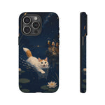 Turkish Van Swimming Cat Tough Case | Whimsical Night Pond, Lily Pads, Ducks