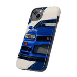 R34 Skyline GT-R Bayside Blue Tough Phone Case for 90s JDM Fans